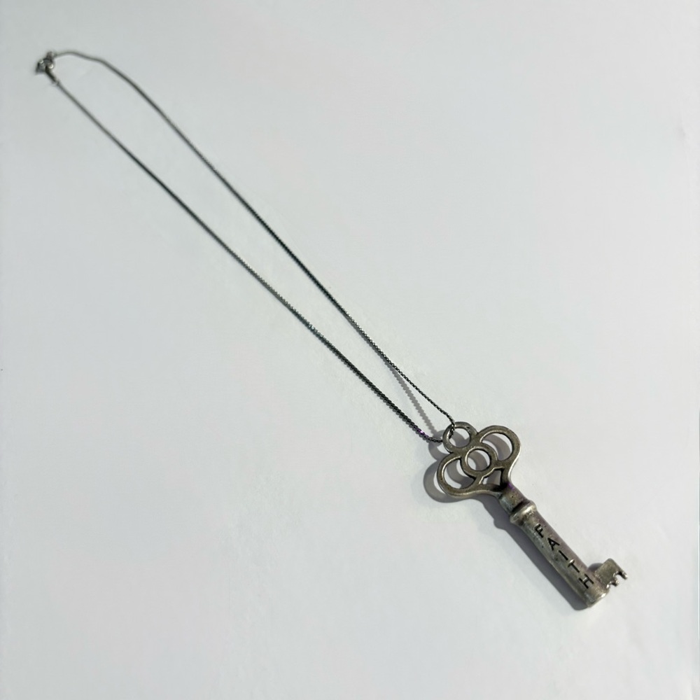 Skeleton Key Faith Silver Tone Necklace